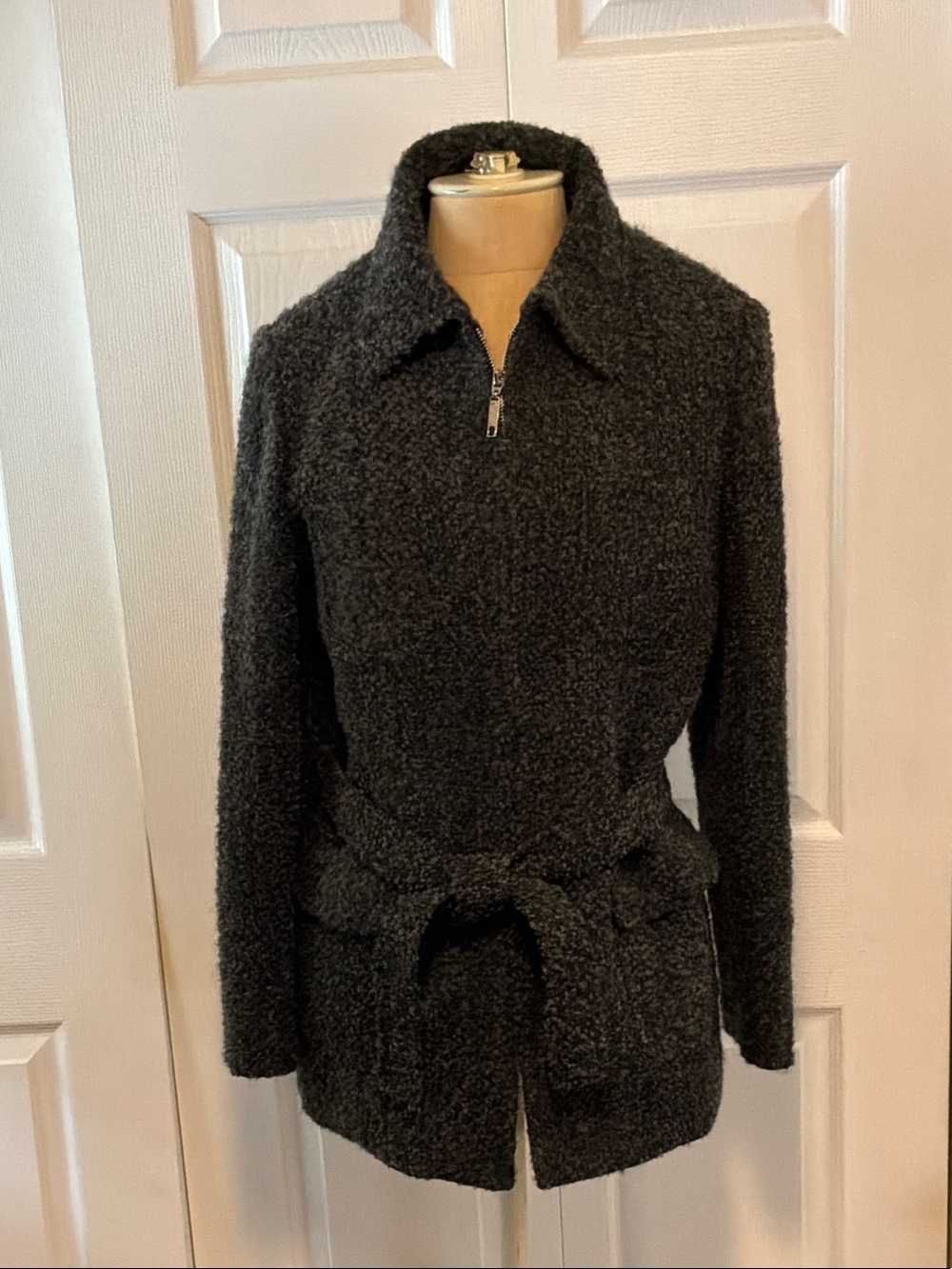 Mario de Pinto Women’s Dark Gray Teddy Belted Jacket
